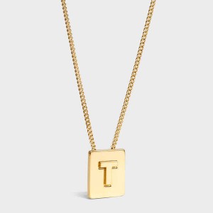 Celine Alphabet T in Brass with Gold finish Necklaces Gold | CL-592283