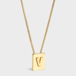 Celine Alphabet V in Brass with Gold finish Necklaces Gold | CL-592285