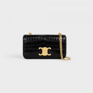 Celine CHAIN SHOULDER BAG in Niloticus Crocodile Triomphe Black | CL-593235