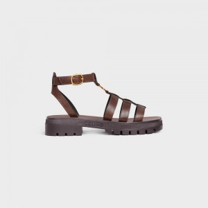 Celine CLEA TRIOMPHE GLADIATOR CHUNKY in CALFSKIN - VEGETAL TANNING Sandals Dark Brown | CL-592572