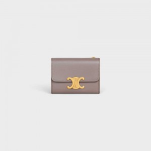 Celine COMPACT WITH COIN TRIOMPHE in Shiny calfskin Wallets Pebble | CL-592981