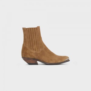 Celine CRUISER CHELSEA WITH METAL TOE in Suede Calfskin Boots Havana | CL-592489