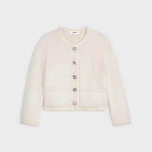 Celine Cardigan in brushed mohair Knitwear Off White | CL-592699