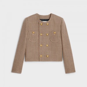 Celine Chelsea in double houndstooth wool Jackets Bordeaux / Beige / Black | CL-592649