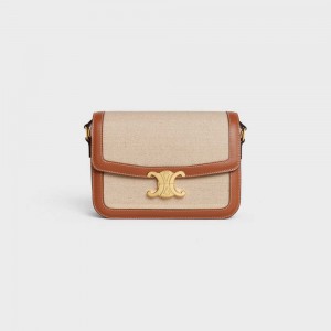 Celine Classique Bag in TEXTILE AND CALFSKIN Triomphe Natural / Tan | CL-593180