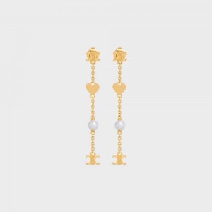 Celine Cœur Charms in Brass with Gold Finish and Resin Pearl Earrings Gold / Ivory | CL-592297