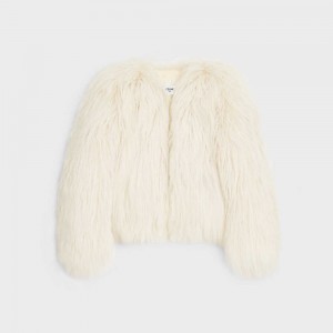 Celine Crew neck in long goat hair Jackets Beige | CL-592685