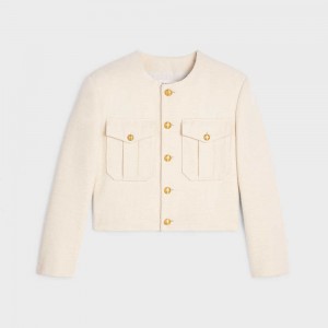 Celine Cropped military in silk rush Jackets Vanilla | CL-592637