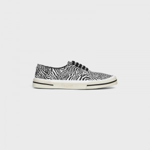 Celine ELLIOT LOW LACE UP in ZEBRA PRINTED CANVAS Sneakers Black / white | CL-591913