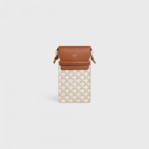 Celine FLAP in Triomphe Canvas and Pouch White/Tan | CL-592891