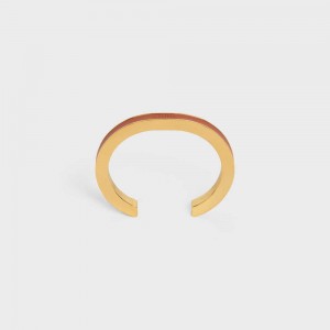 Celine Formes Simples Leather Cuff in Brass with Gold Finish and Calfskin Bracelets Gold / Tan | CL-592214