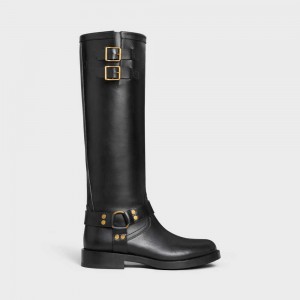 Celine HIGH BIKER in CALFSKIN - VEGETAL TANNING Boots Black | CL-592499