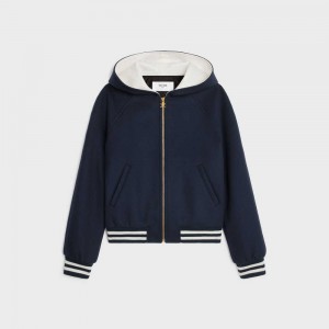 Celine Hooded Teddy in double face cashmere Jackets Navy | CL-592679