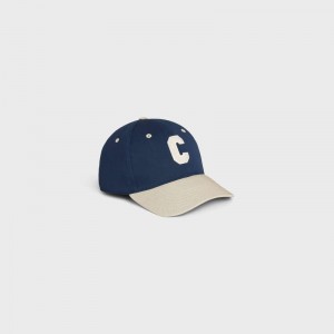 Celine INITIAL BASEBALL IN COTTON Cap Navy / Beige | CL-591700