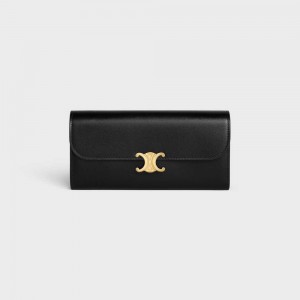 Celine LARGE TRIOMPHE in Shiny calfskin Wallets Black | CL-592983