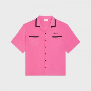 Celine LOOSE BOWLING IN RAYON TWILL Shirts Raspberry / Petrol | CL-592151