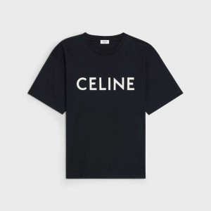 Celine LOOSE IN COTTON JERSEY T-shirts Black / white | CL-592137