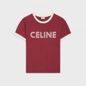 Celine LOOSE IN COTTON JERSEY T-shirts Red grape/ off white | CL-592126