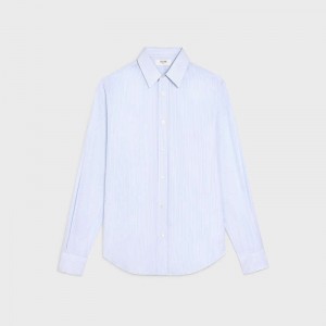 Celine LOOSE IN COTTON POPLIN Shirts BLANC/BLEU CIEL | CL-592176