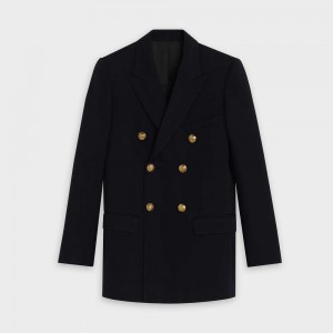 Celine Long in diagonal wool Jackets Navy | CL-592653