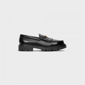 Celine MARGARET WITH TRIOMPHE FRAME in POLISHED BULLSKIN Loafers Black | CL-592525