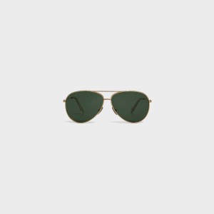 Celine METAL FRAME 02 IN METAL WITH MINERAL GLASS LENSES Sunglasses Gold/Green | CL-592410