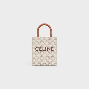 Celine Mini Vertical in Triomphe Canvas and calfskin with print Cabas White | CL-593086