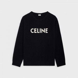 Celine OVERSIZED IN RIBBED WOOL Knitwear Black | CL-592101