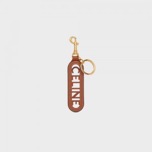 Celine PERFORATED KEYRING CHARM in SMOOTH CALFSKIN Leather Goods Accessories Tan | CL-592899