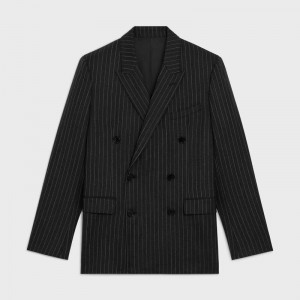 Celine RECTANGLE IN STRIPED WOOL FABRIC Jackets Anthracite/Chalk | CL-591995