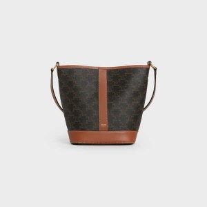 Celine Small Bucket in and calfskin Triomphe Canvas Tan | CL-593123