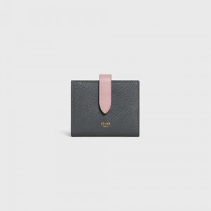 Celine Small Strap Essentials in Bicolour Grained Calfskin Wallets Grey / Vintage Pink | CL-592986