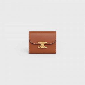 Celine Small TRIOMPHE in Shiny Smooth Lambskin Wallets Tan | CL-592969