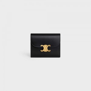 Celine Small TRIOMPHE in Shiny calfskin Wallets Black | CL-592967