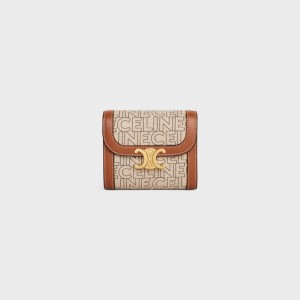 Celine Small TRIOMPHE in TEXTILE ALL OVER PRINT Wallets Natural / Tan | CL-592975