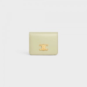 Celine TRIOMPHE COMPACT in Shiny calfskin Wallets ALMOND GREEN | CL-592966