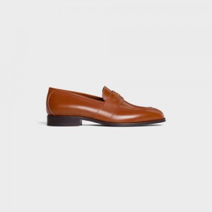 Celine TRIOMPHE MALAQUAIS in POLISHED BULLSKIN Loafers Tan | CL-592531