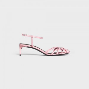 Celine TRIOMPHE in KIDSKIN SILVER FINISHING Sandals Pink | CL-592603