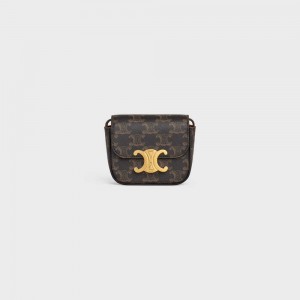 Celine TRIOMPHE in TRIOMPHE CANVAS and calfskin Mini Bags Tan | CL-593015