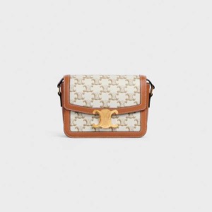 Celine Teen Bag in Canvas and Calfskin Triomphe White | CL-593207