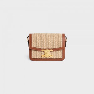 Celine Teen Bag in RAFFIA EFFECT TEXTILE AND CALFSKIN Triomphe Natural / Tan | CL-593195