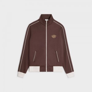 Celine Tracksuit in double face jersey Jackets Dark brown/ ecru/ gold | CL-592675