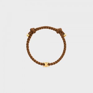 Celine Triomphe Beach in Brass with Gold Finish and Silk Bracelets Gold / Tan | CL-592201