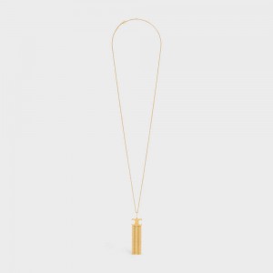 Celine Triomphe Folk Fringe Long in Brass with Gold Finish Necklaces Gold | CL-592244