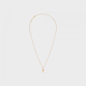 Celine Triomphe Indie Small in Brass with Gold Finish and Pink Quartz Necklaces Gold & Pink Quartz | CL-592240