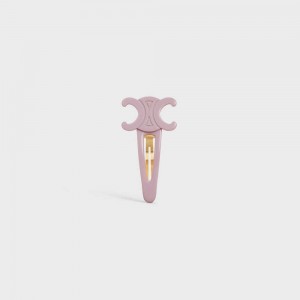 Celine Triomphe Large Snap Hair Clip in Acetate and Steel with Gold Finish Hair Accessories PASTEL PINK / GOLD | CL-592315