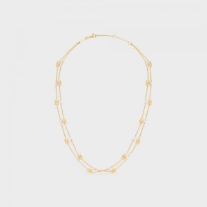 Celine Triomphe Pearl Double in Brass with Gold Finish and Resin Pearls Necklaces Gold / Ivory | CL-592241