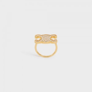 Celine Triomphe Rhinestone in Brass with Gold Finish and Crystals Rings Gold | CL-592186