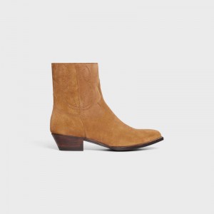 Celine ZIPPED WESTERN in Suede Calfskin Boots Havana | CL-591873