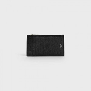 Celine Zipped compact in Grained calfskin Card Holders Black | CL-591810